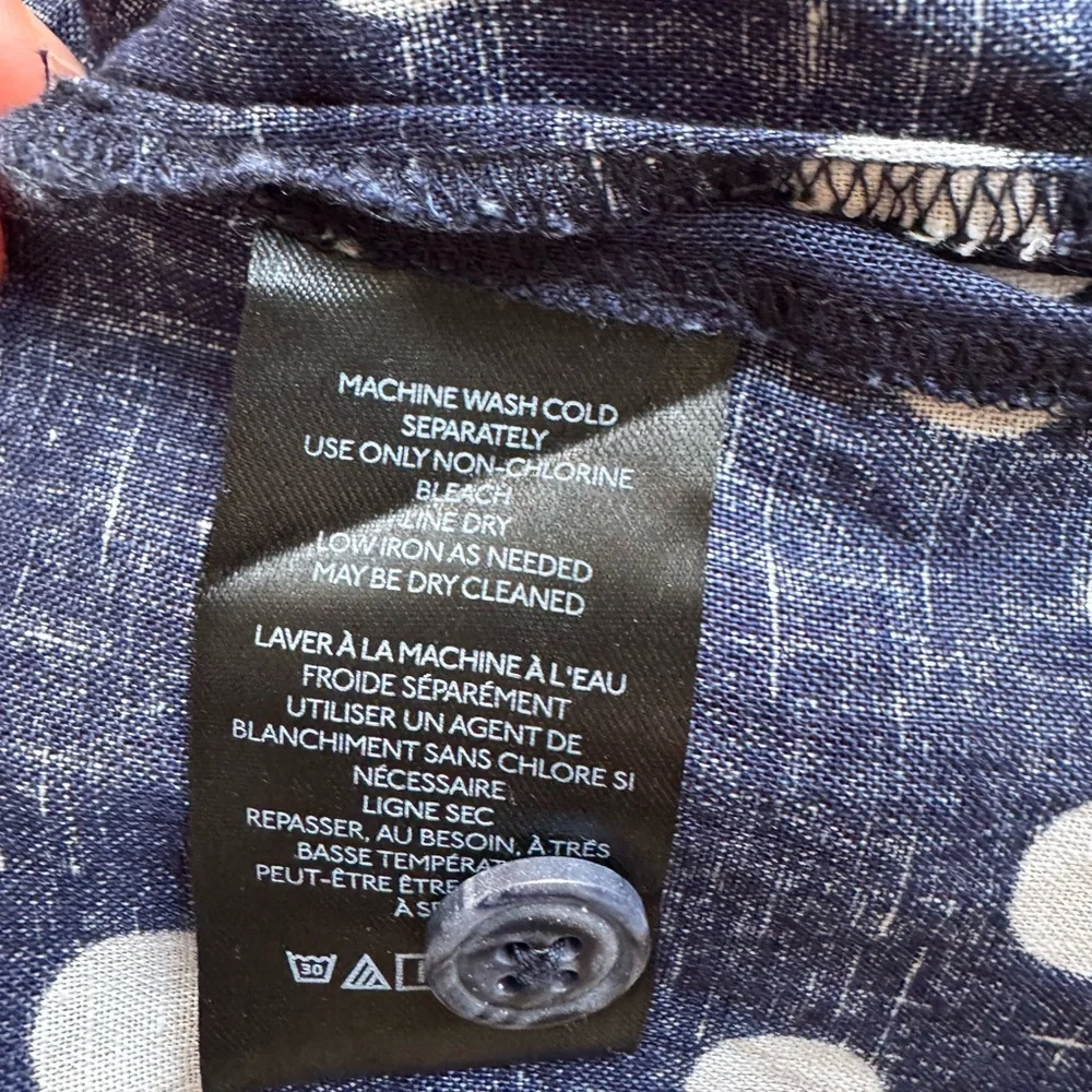Anthropologie Maeve Women Buttondown Surf Linen Navy Dot Shirt Top Sz XS - Picture 12 of 13